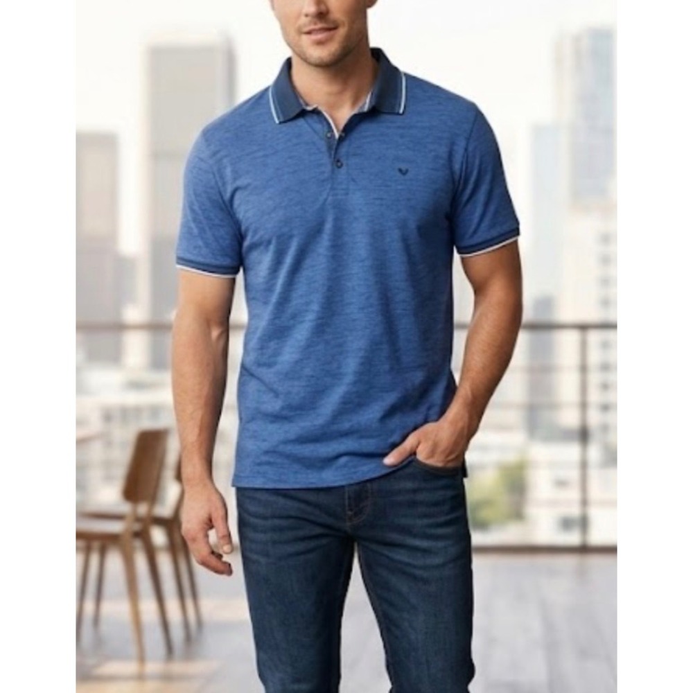 Buttercloth Icy Cotton Polo Shirt Mens XL Regular Fit Blue Space Short Sleeve